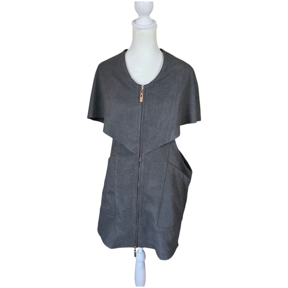 GRACIA Womens M Gray Cape Sheath Dress Full Zip Pockets Avant Garde Career